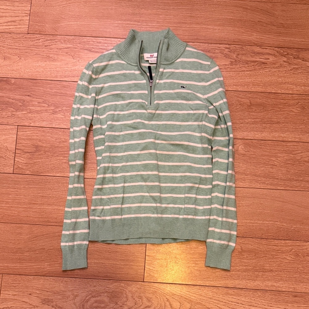 Vineyard Vines Mint and White Striped Pullover